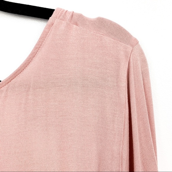 Pink Long Sleeve Top with Ruched Front & V-Neck - Picture 9 of 10